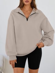 Women's Oversized Half Zip Fleece Sweatshirts Cozy Pullover, Drop Shoulder for Fall Winter - Image 2
