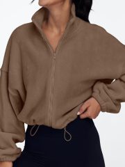 Womens Fleece Jackets Zip Up Oversized Sweatshirts Winter Clothes Long Sleeve Crop Sherpa Fall Outfits Fashion - Image 2