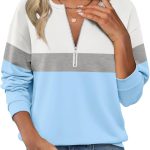 Womens Sweatshirts Half Zip Fleece Pullover Tops Color Block Quarter Zipper Hoodies Fall Winter Clothes