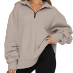 Women's Oversized Half Zip Fleece Sweatshirts Cozy Pullover, Drop Shoulder for Fall Winter