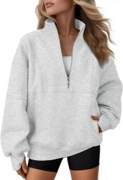 Womens Quarter Zip Oversized Sweatshirts Teen Fleece Pullover Hoodies Mock Neck Sweater Fall Workout Jacket