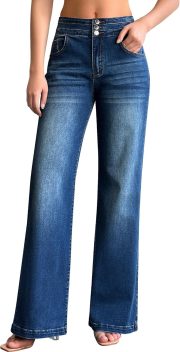 Women Wide Leg Jeans Casual High Waisted Stretch Baggy Loose Denim Pants