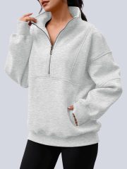 Womens Quarter Zip Oversized Sweatshirts Teen Fleece Pullover Hoodies Mock Neck Sweater Fall Workout Jacket - Image 2