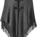 Women’s Loose Fitting Poncho Cape Shawl with Stylish Horn Buttons V Neckline and V Hem