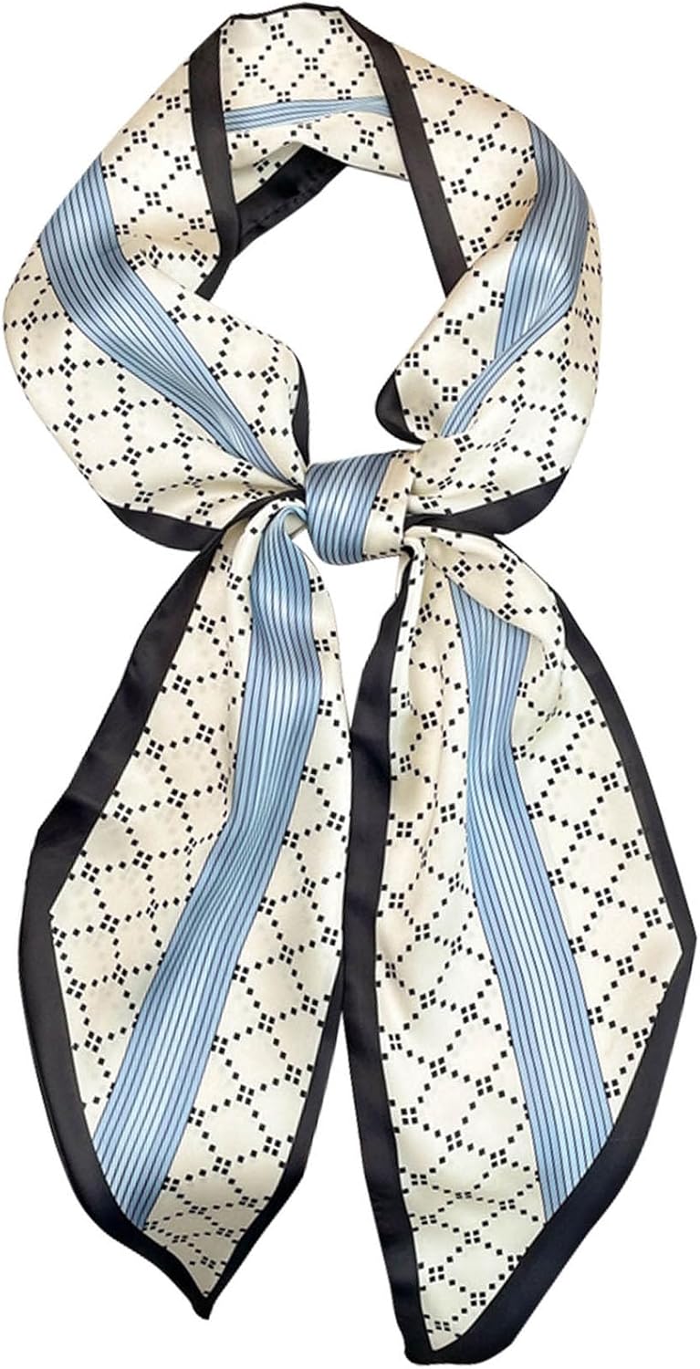71hEkhIrxL._AC_SL1500_.jpg Satin Neck Scarf for Women Printed Hair Scarves Bag Scarfs Fashion Elegant Oblique Angle Design 59" X 5.9" - Image 1