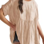 Womens Summer Babydoll Tops Casual Loose Fit Peplum Oversized Tunic Shirts