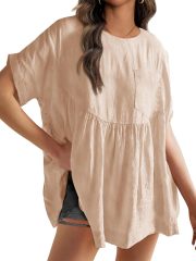 Womens Summer Babydoll Tops Casual Loose Fit Peplum Oversized Tunic Shirts