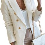 Womens Tweed Blazers Casual Long Sve Double Breasted Open Front Blazer Jackets Work Suits