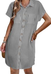 Summer Dresses for Women Cotton Button Down Short Sleeve Tshirt Dresses Casual Mini Beach Dress - Image 2