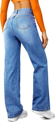 Straight Leg Jeans for Women,High Waisted Wide Leg Loose Microelastic Boyfried Denim Pants - Image 2