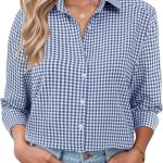 Womens Long Sleeve Button Down Shirts Casual Loose Fit Cotton Collared Blouses