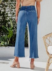 Women Wide Leg Jeans High Waisted  Stretchy Straight Leg Jeans Buttoned Loose Denim Pants with Pocket - Image 2